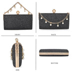 Leatherette Clutch Bag with Necklace & Bracelet (Size 22x12x4 cm) - Black