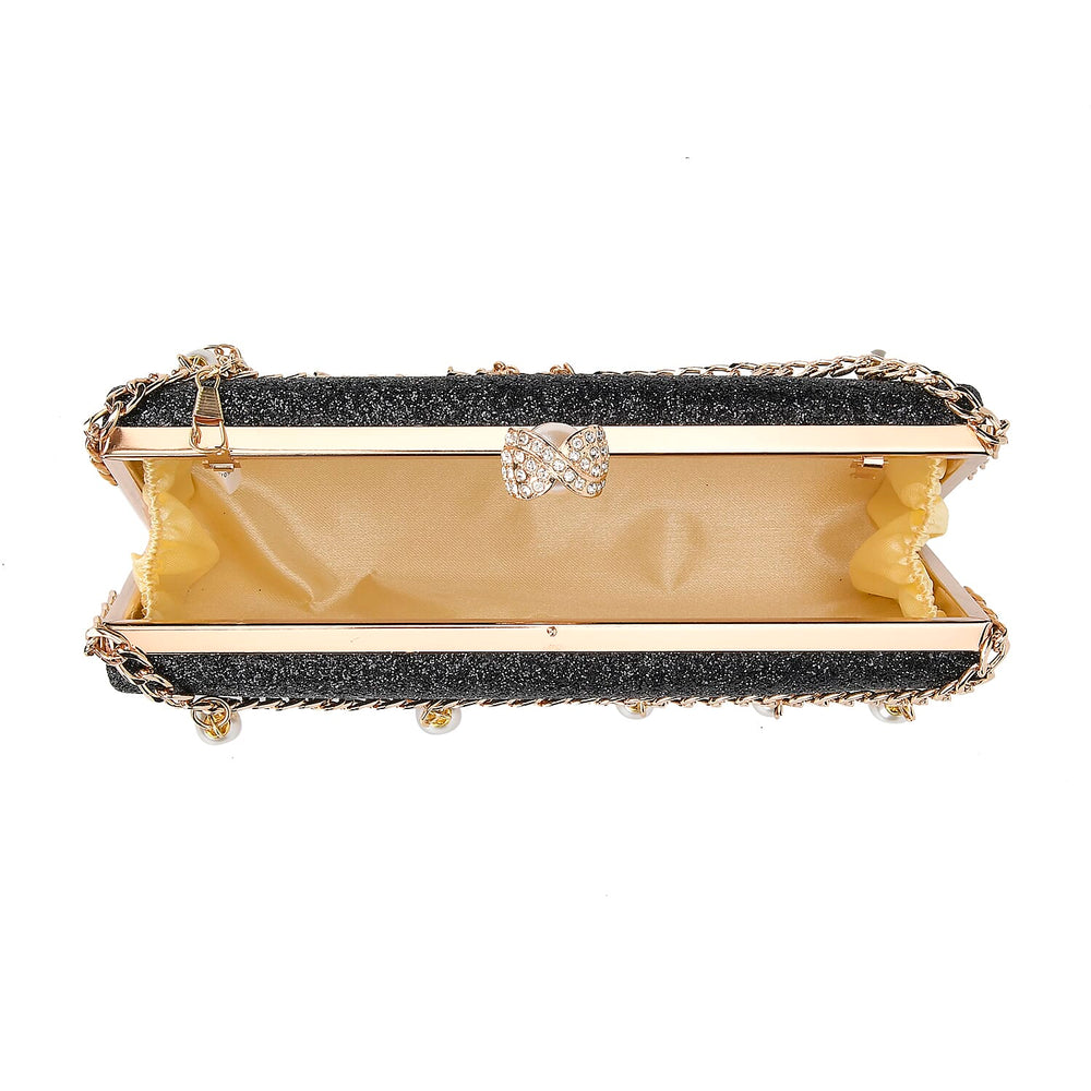 Leatherette Clutch Bag with Necklace & Bracelet (Size 22x12x4 cm) - Black