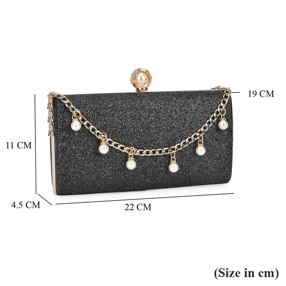 Leatherette Clutch Bag with Necklace & Bracelet (Size 22x12x4 cm) - Black