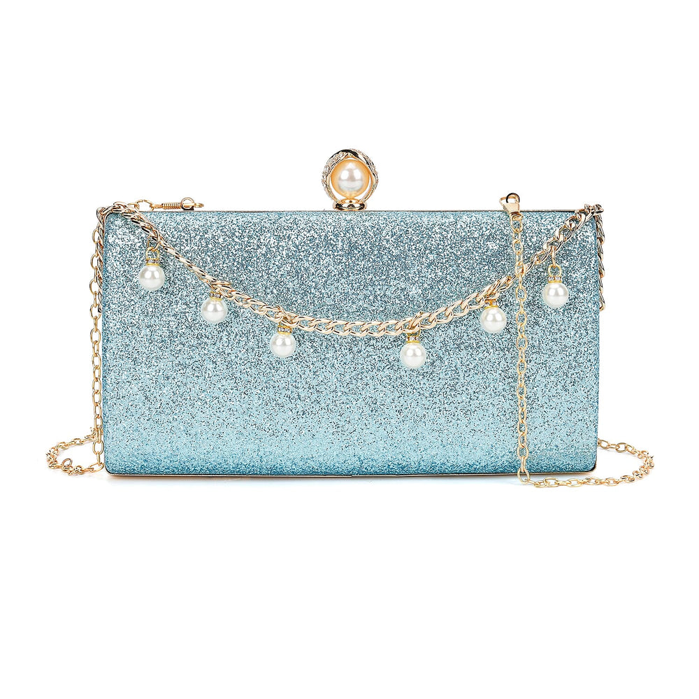 Leatherette Clutch Bag with Necklace & Bracelet (Size 22x12x4 cm) - Sky Blue