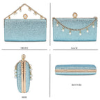 Leatherette Clutch Bag with Necklace & Bracelet (Size 22x12x4 cm) - Sky Blue