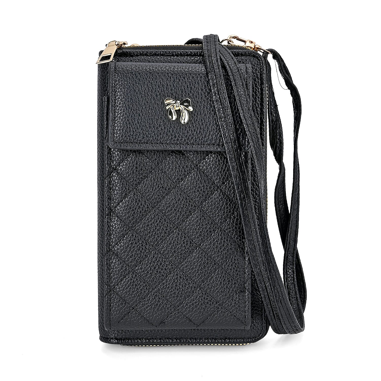 Leatherette Crossbody Mobile Phone Bag - Black
