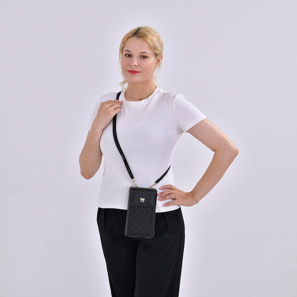 Leatherette Crossbody Mobile Phone Bag - Black
