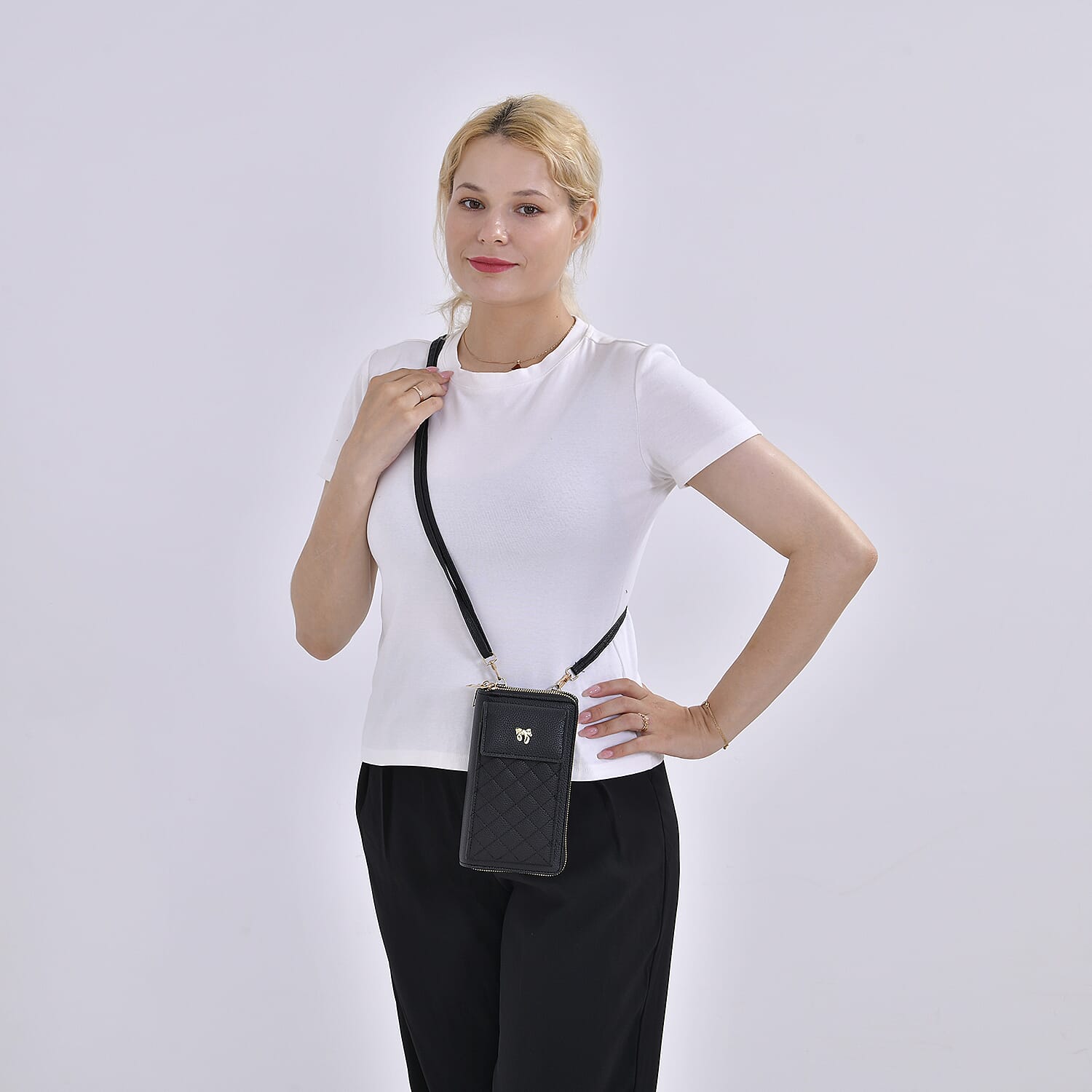 Leatherette Crossbody Mobile Phone Bag - Black
