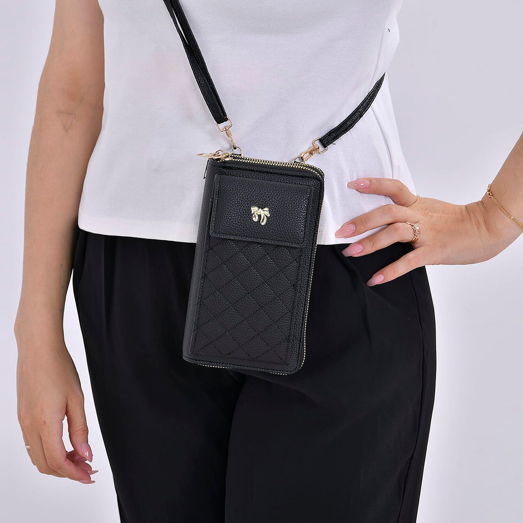 Leatherette Crossbody Mobile Phone Bag - Black