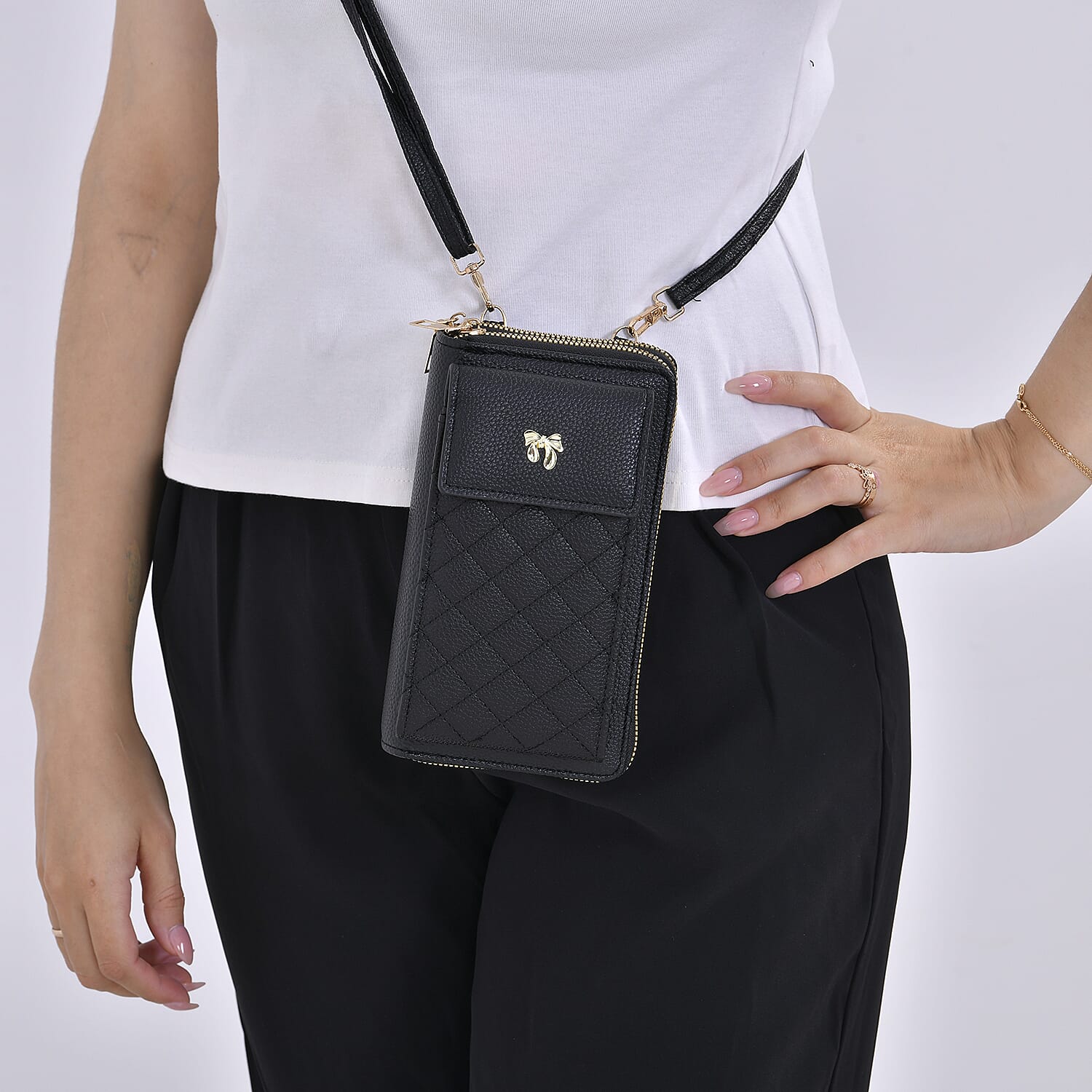 Leatherette Crossbody Mobile Phone Bag - Black