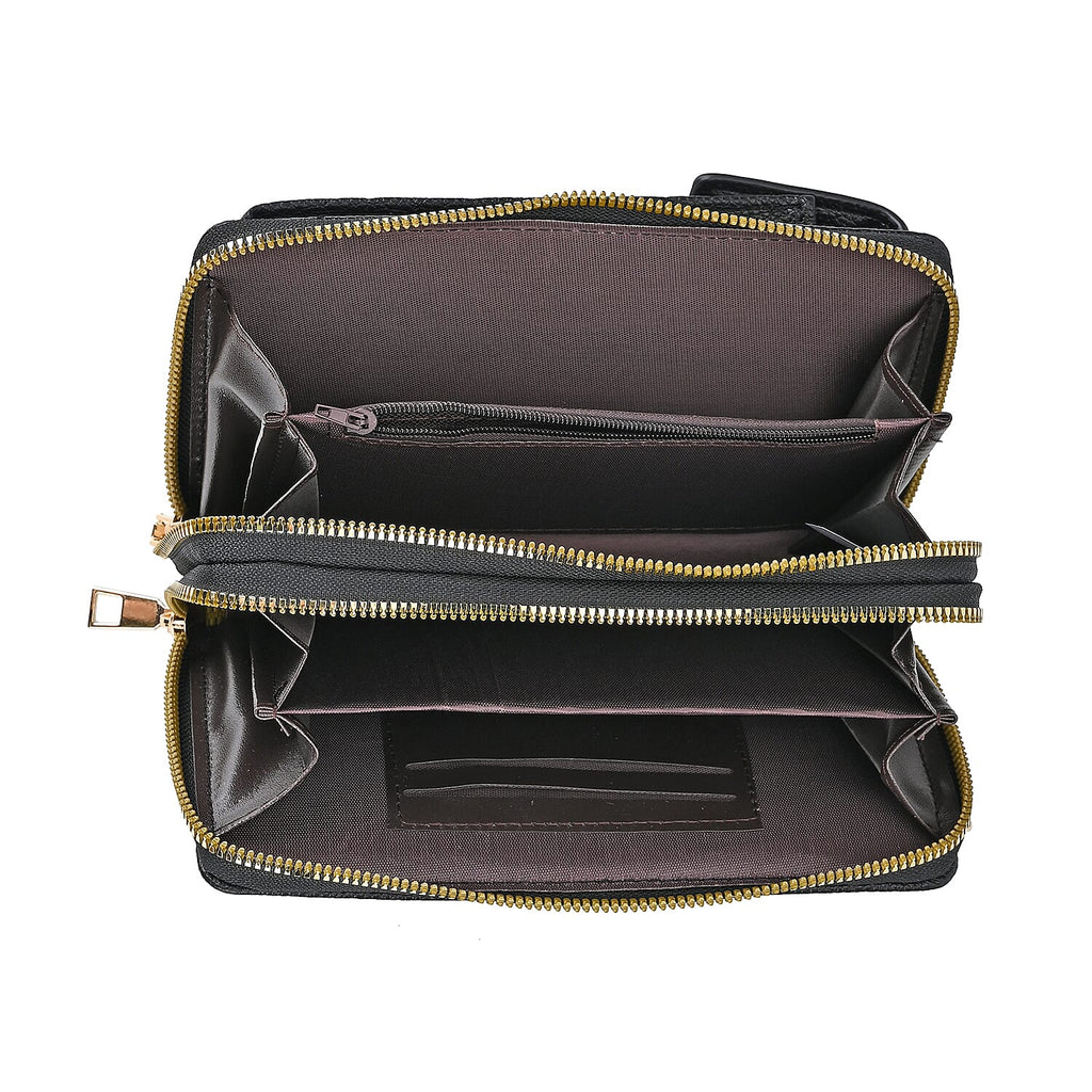 Leatherette Crossbody Mobile Phone Bag - Black