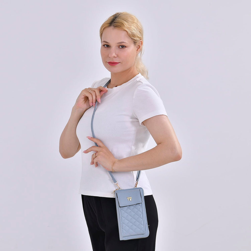 Leatherette Crossbody Mobile Phone Bag - Light Blue