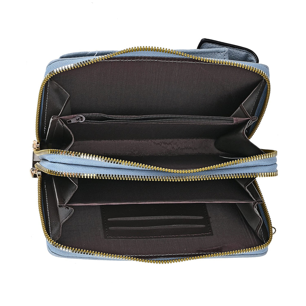 Leatherette Crossbody Mobile Phone Bag - Light Blue