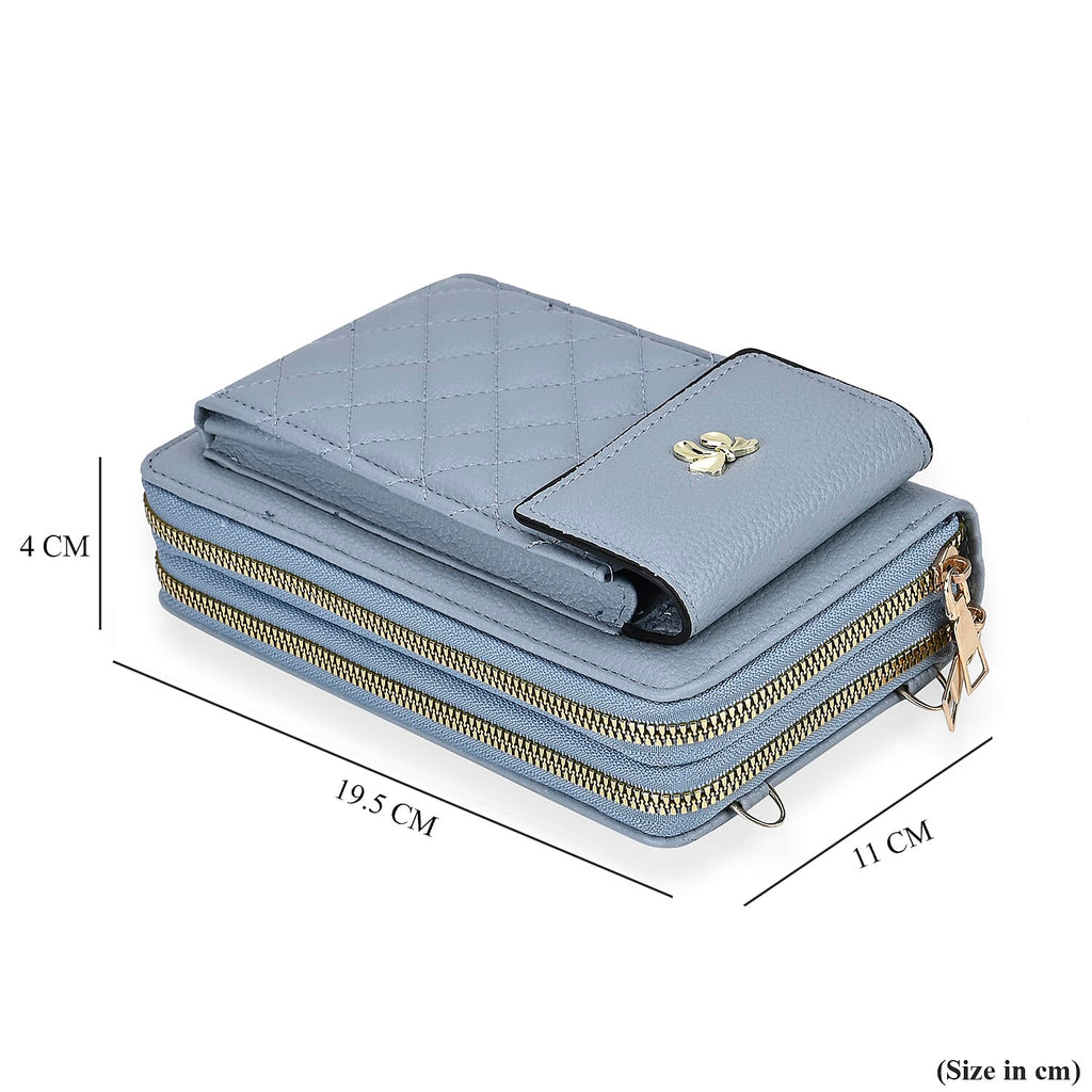Leatherette Crossbody Mobile Phone Bag - Light Blue
