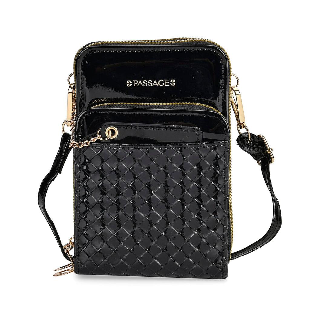 Crossbody Cell Phone Wallet Bag (Size 11x6x17 cm) - Black