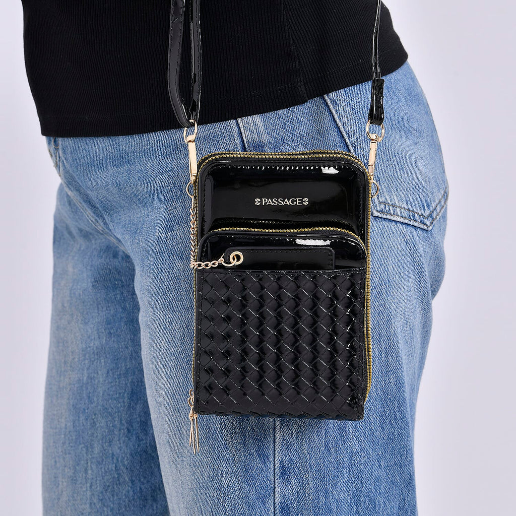 Crossbody Cell Phone Wallet Bag (Size 11x6x17 cm) - Black