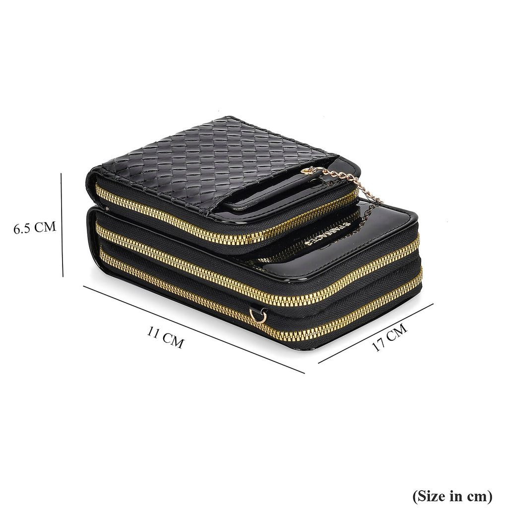 Crossbody Cell Phone Wallet Bag (Size 11x6x17 cm) - Black