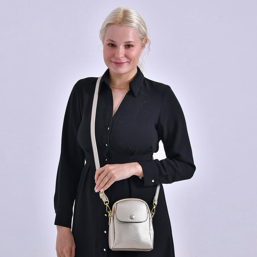 Leatherette Crossbody Bag with Detachable Shoulder Strap - Gold