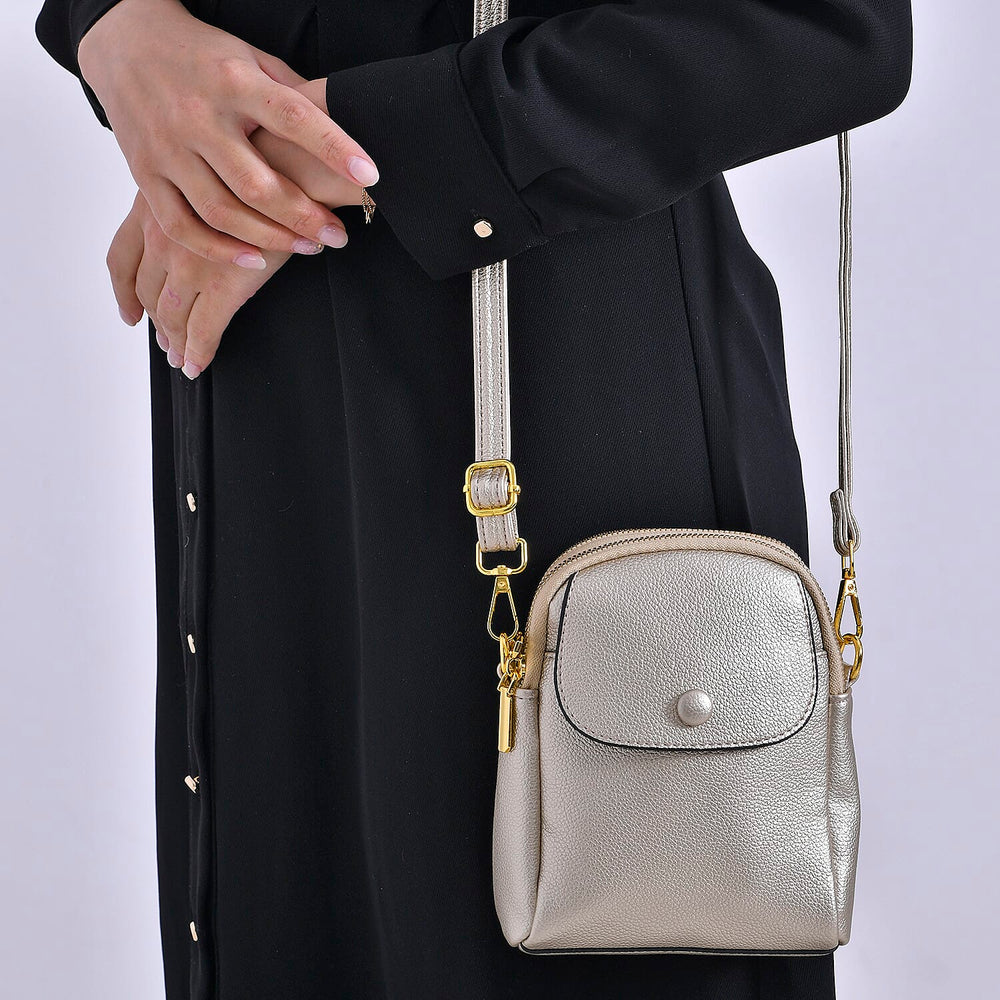 Leatherette Crossbody Bag with Detachable Shoulder Strap - Gold