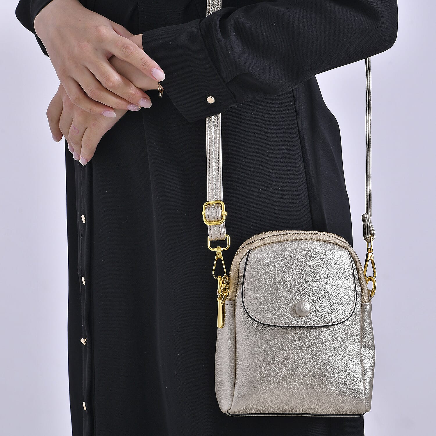 Leatherette Crossbody Bag with Detachable Shoulder Strap - Gold