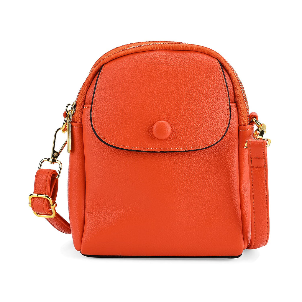Leatherette Crossbody Bag with Detachable Shoulder Strap - Orange