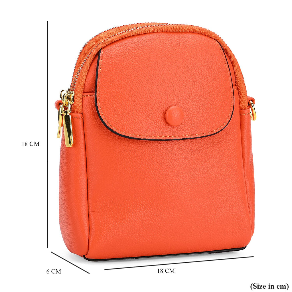 Leatherette Crossbody Bag with Detachable Shoulder Strap - Orange