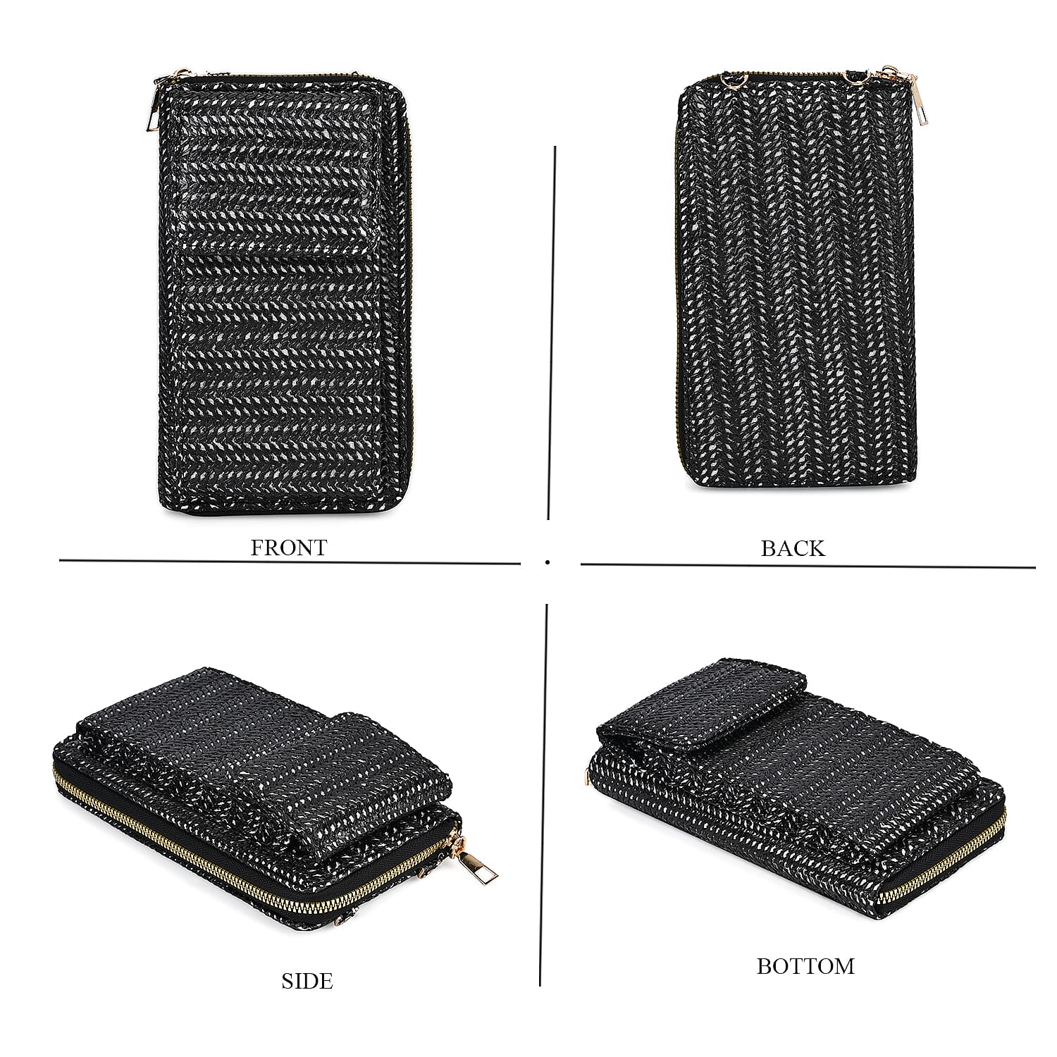 Leatherette Crossbody Cellphone Bag with Long Strap - Black