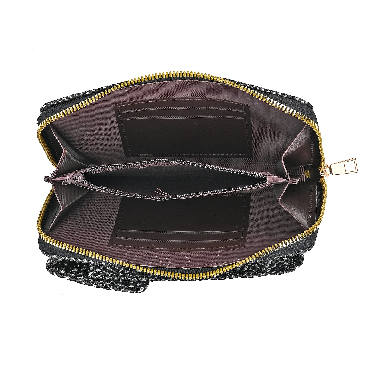 Leatherette Crossbody Cellphone Bag with Long Strap - Black