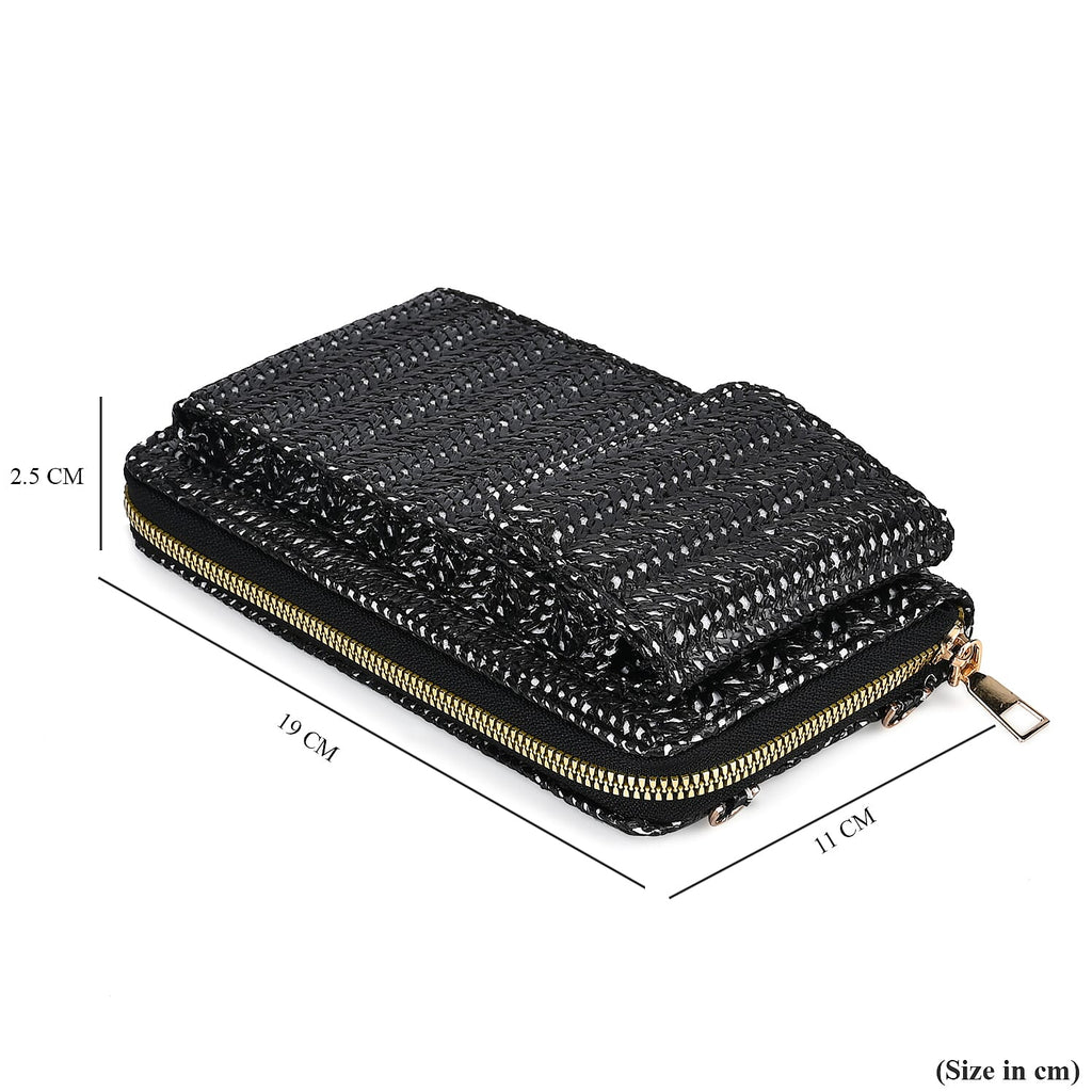 Leatherette Crossbody Cellphone Bag with Long Strap - Black