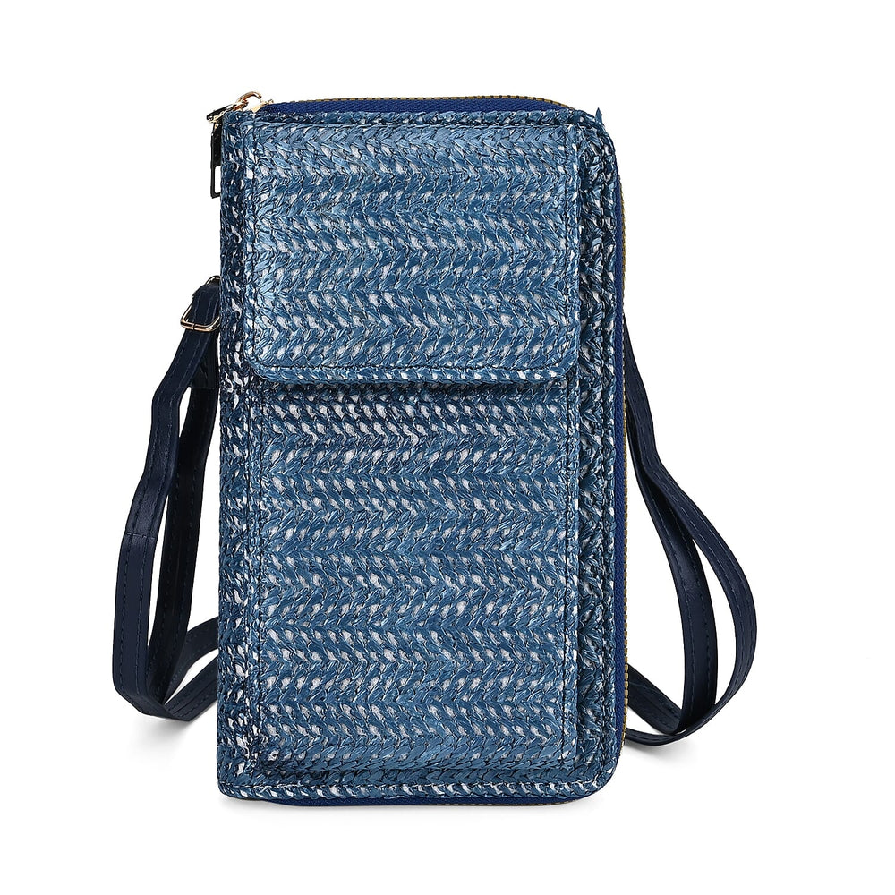 Designer Inspired - Tweed Look Crossbody Bag  - Blue