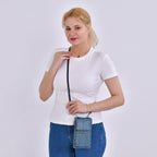 Designer Inspired - Tweed Look Crossbody Bag  - Blue