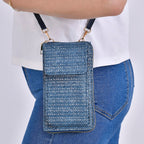 Designer Inspired - Tweed Look Crossbody Bag  - Blue