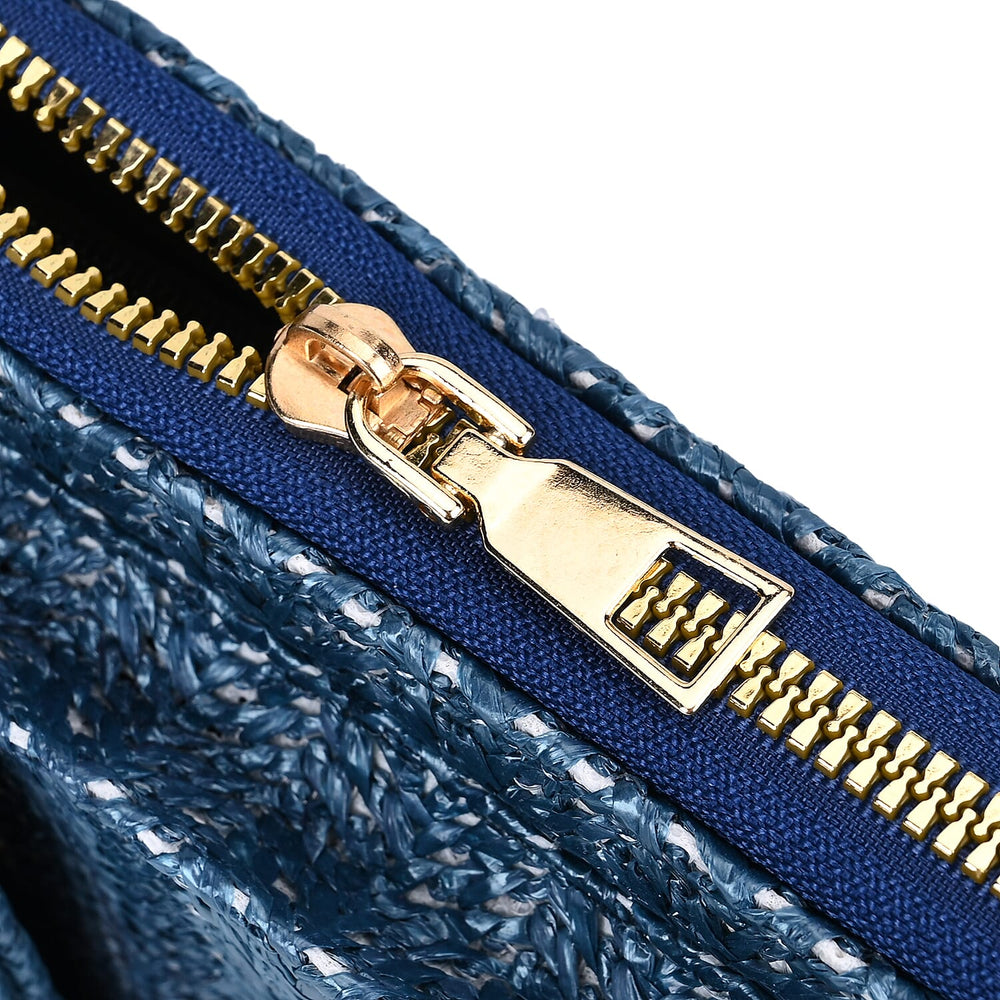 Designer Inspired - Tweed Look Crossbody Bag  - Blue