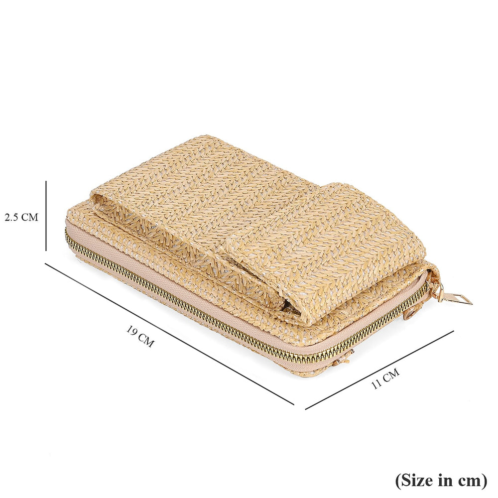 Leatherette Crossbody Cellphone Bag with Long Strap - Beige