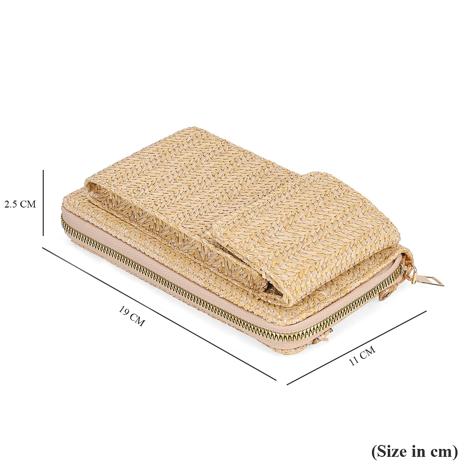 Leatherette Crossbody Cellphone Bag with Long Strap - Beige