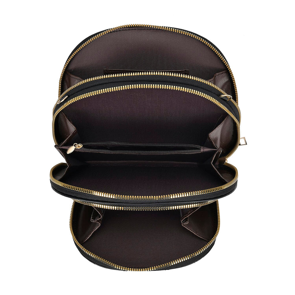 Leatherette Quilted Crossbody Bag with Log Strap - Black