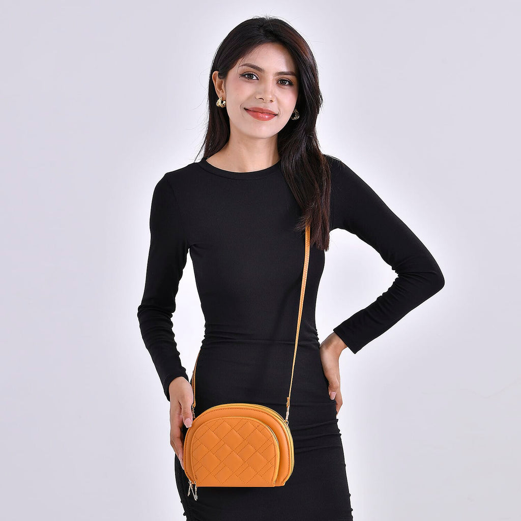 PU Patterned Crossbody Bag (Size 21x4x15 cm) - Brown & Black