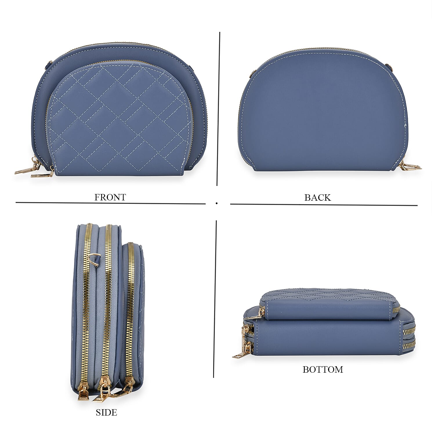 Leatherette Quilted Crossbody Bag with Log Strap - Navy