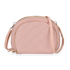 Leatherette Quilted Crossbody Bag with Log Strap - Pink