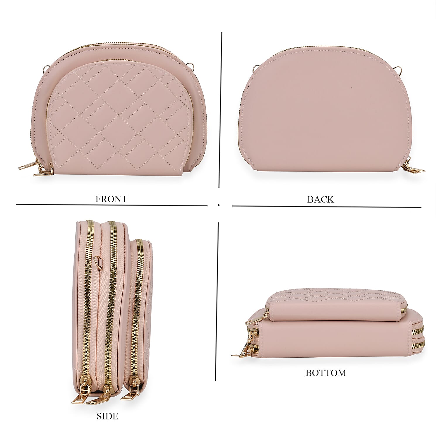 Leatherette Quilted Crossbody Bag with Log Strap - Pink