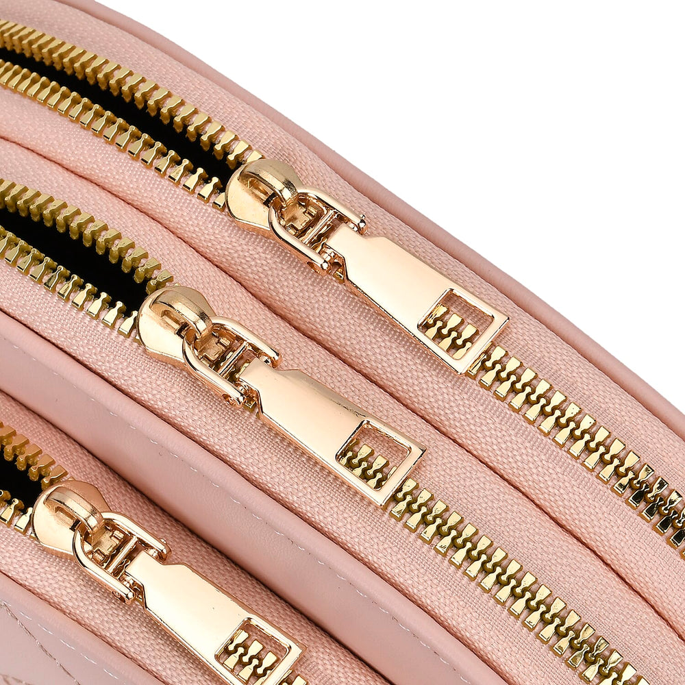 Leatherette Quilted Crossbody Bag with Log Strap - Pink