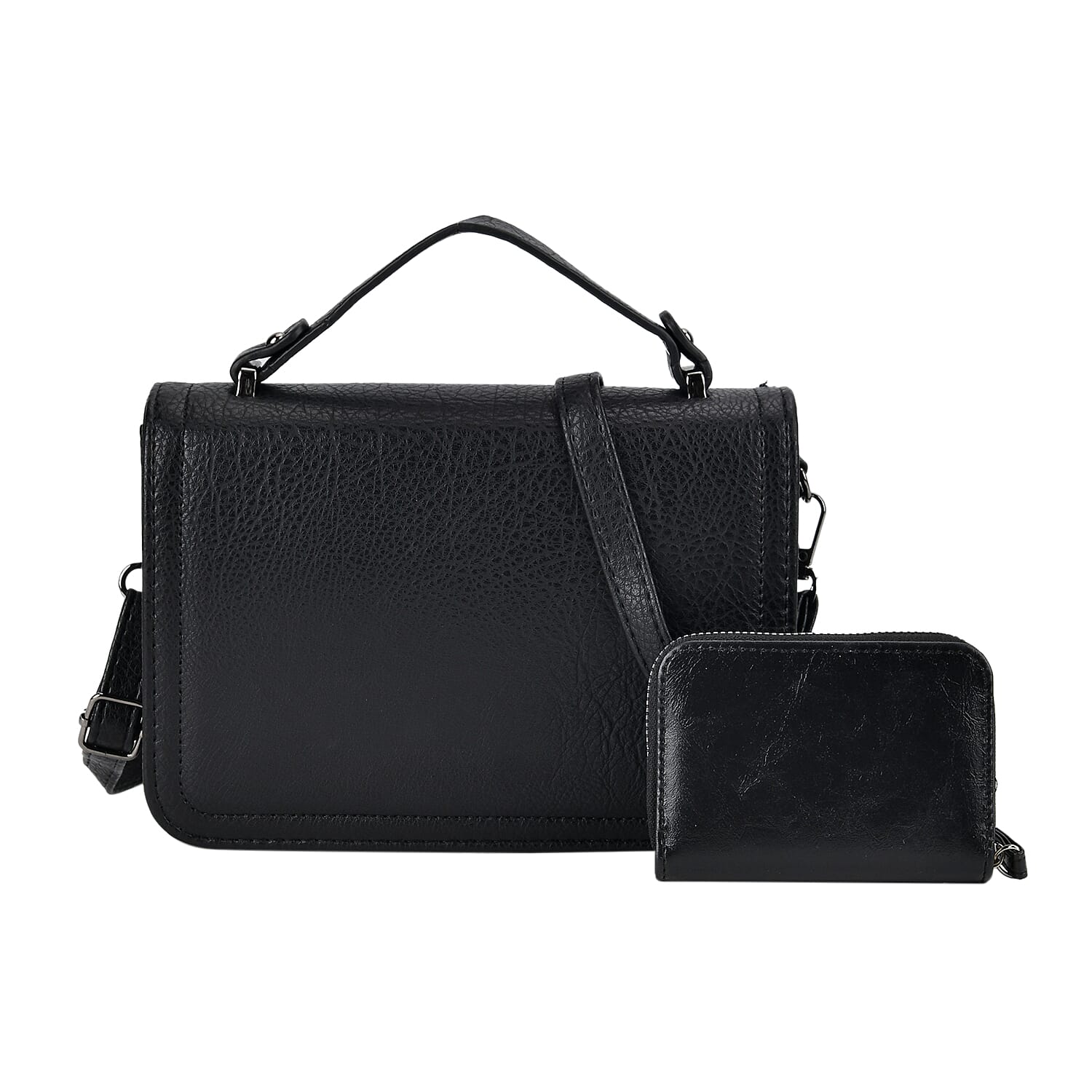 set of 2 - Classic PU Patterned Crossbody Bag (Size 21x7x15 cm) - Black & Black
