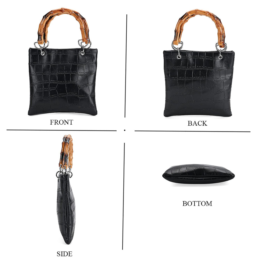 Croc Pattern Crossbody Bag with Handle Drop - Black