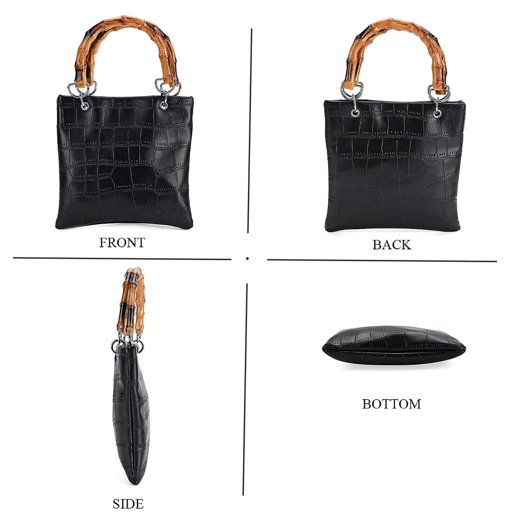Croc Pattern Crossbody Bag with Handle Drop - Black