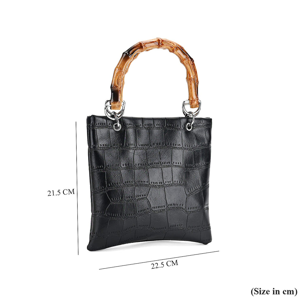 Croc Pattern Crossbody Bag with Handle Drop - Black