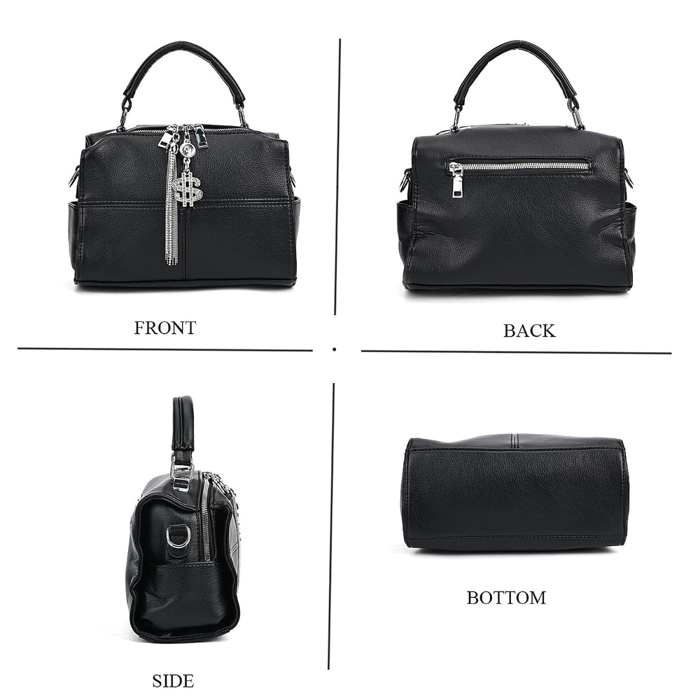 Leatherette Crossbody Bag with Tassel - Dollar Accessories - Black