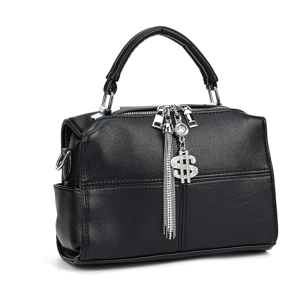 Leatherette Crossbody Bag with Tassel - Dollar Accessories - Black