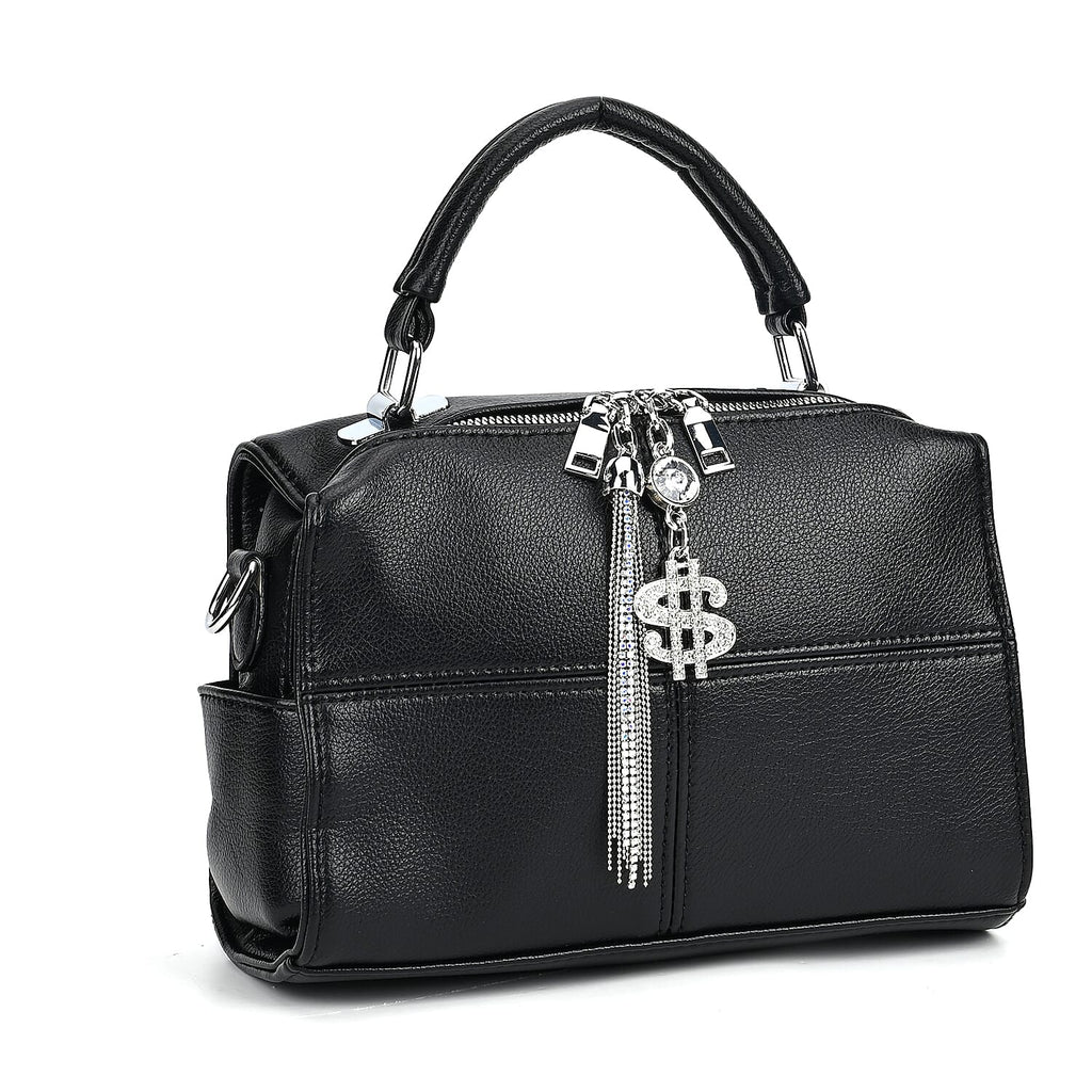 Leatherette Crossbody Bag with Tassel - Dollar Accessories - Black