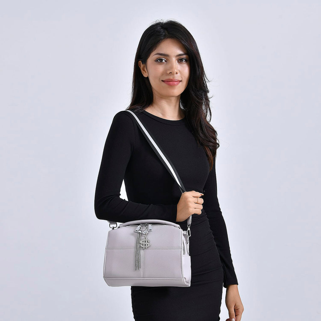 PU Patterned Crossbody Bag (Size 25x13x18 cm) - Grey & Black