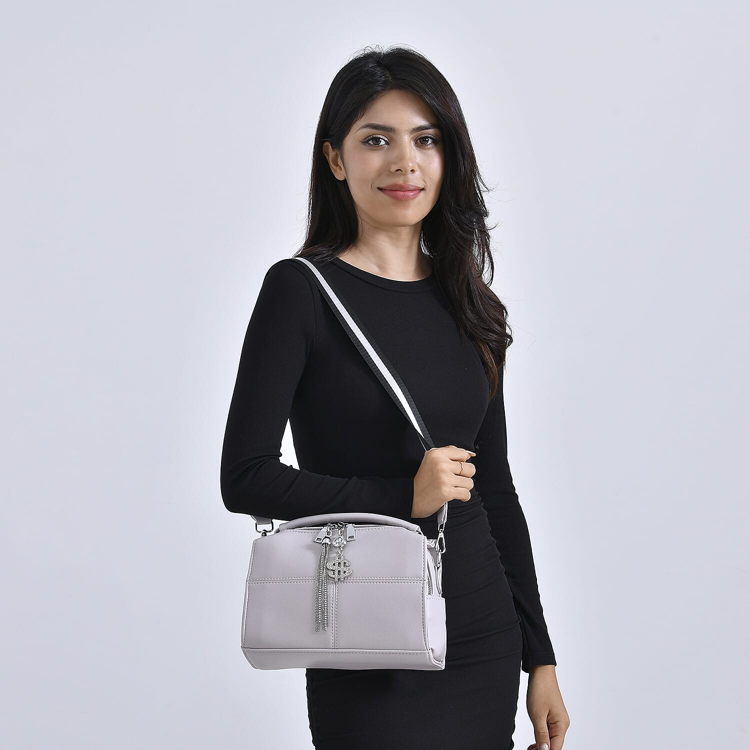PU Patterned Crossbody Bag (Size 25x13x18 cm) - Grey & Black