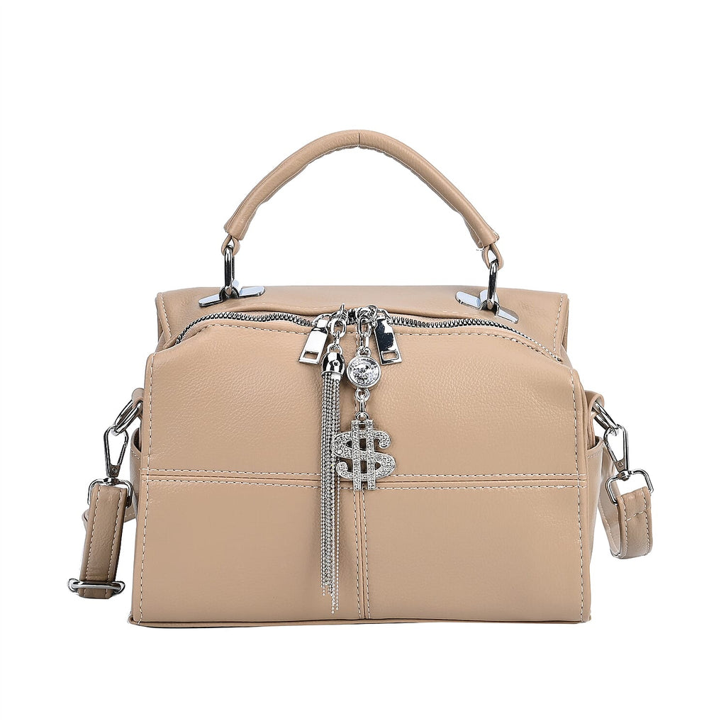Leatherette Crossbody Bag with Tassel - Dollar Accessories - Khaki