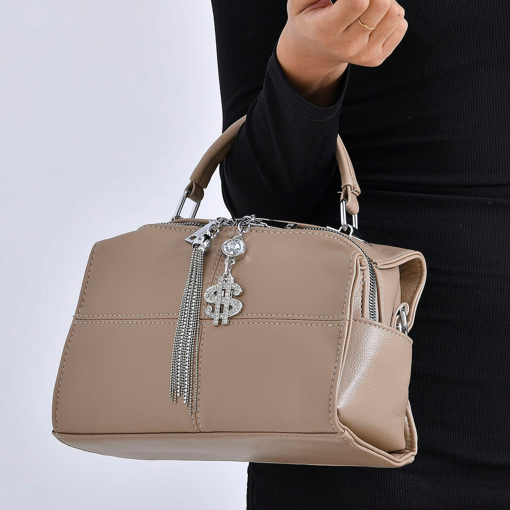 Leatherette Crossbody Bag with Tassel - Dollar Accessories - Khaki