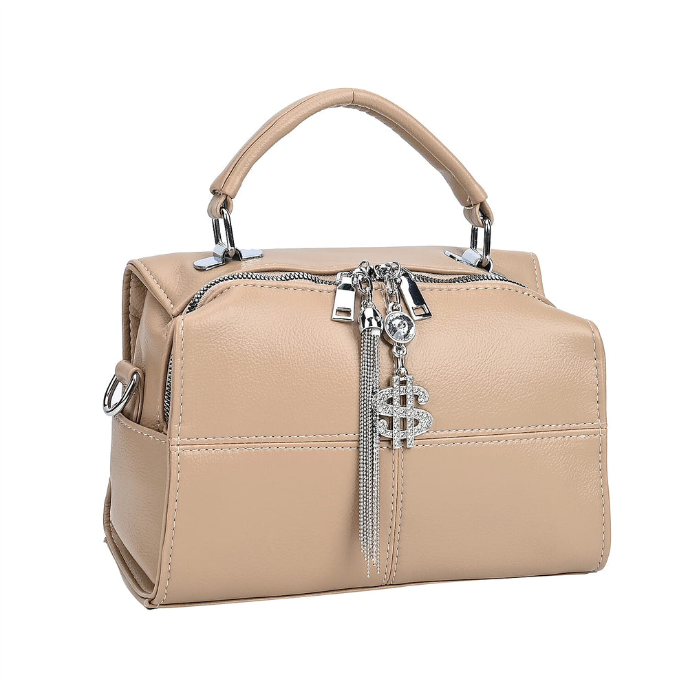 Leatherette Crossbody Bag with Tassel - Dollar Accessories - Khaki