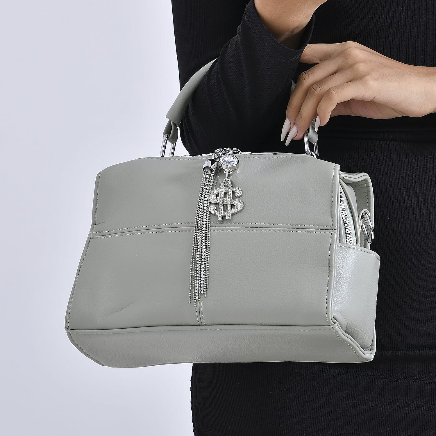 Leatherette Crossbody Bag with Tassel - Dollar Accessories - Olive